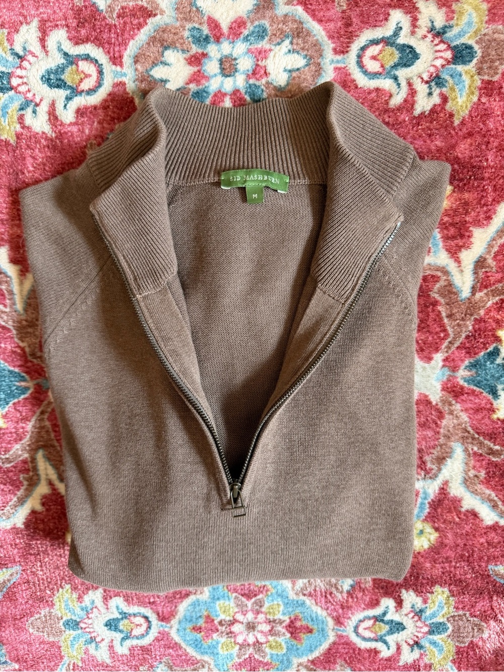 Sid Mashburn Men's Medium Brown Knit Quarter Zip Sweater